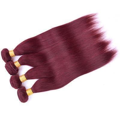 100% Human Hair claret-red straight hair weft